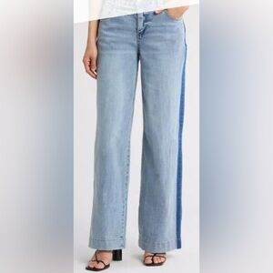 Democracy High Rise Shadow Stripe Wide Leg Denim Trouser